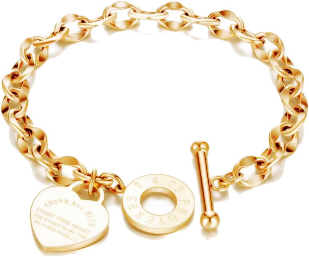 Jude Jewelers Stainless Steel Christian Cross Bible Verse Proverbs 4:23 Link Bracelet