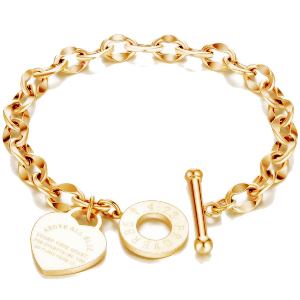 Jude Jewelers Stainless Steel Christian Cross Bible Verse Proverbs 4:23 Link Bracelet