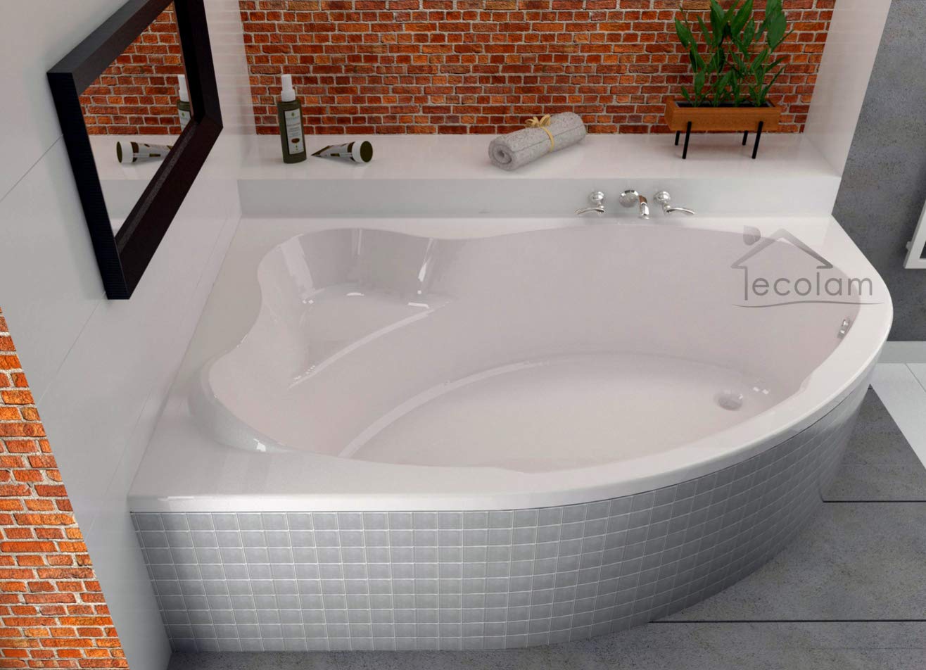 ECOLAM® Badewanne Eckwanne Comfort 140x100 cm LINKS Acryl weiß Ablaufgarnitur Ab- und Überlauf Automatik Füße Silikon