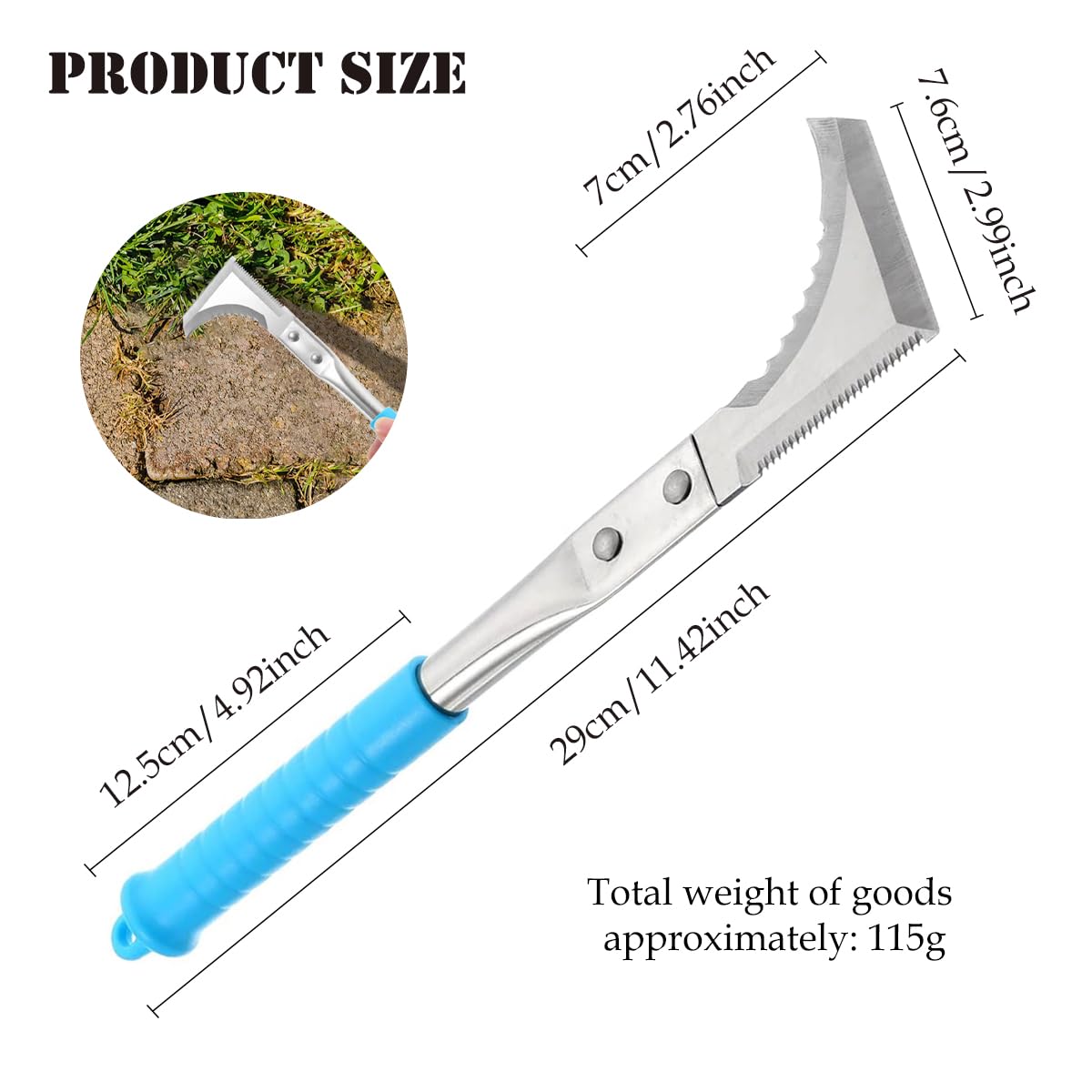 Kosoyo - Herramienta manual de acero inoxidable para deshierbar grietas, herramienta de jardinería de acero inoxidable, 29 cm