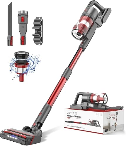 Ljuren Cordless Vacuum Cleaner, 85,000RPM Dual Suction Stick Vacuum up to 35mins Runtime (Hibiscus Red)