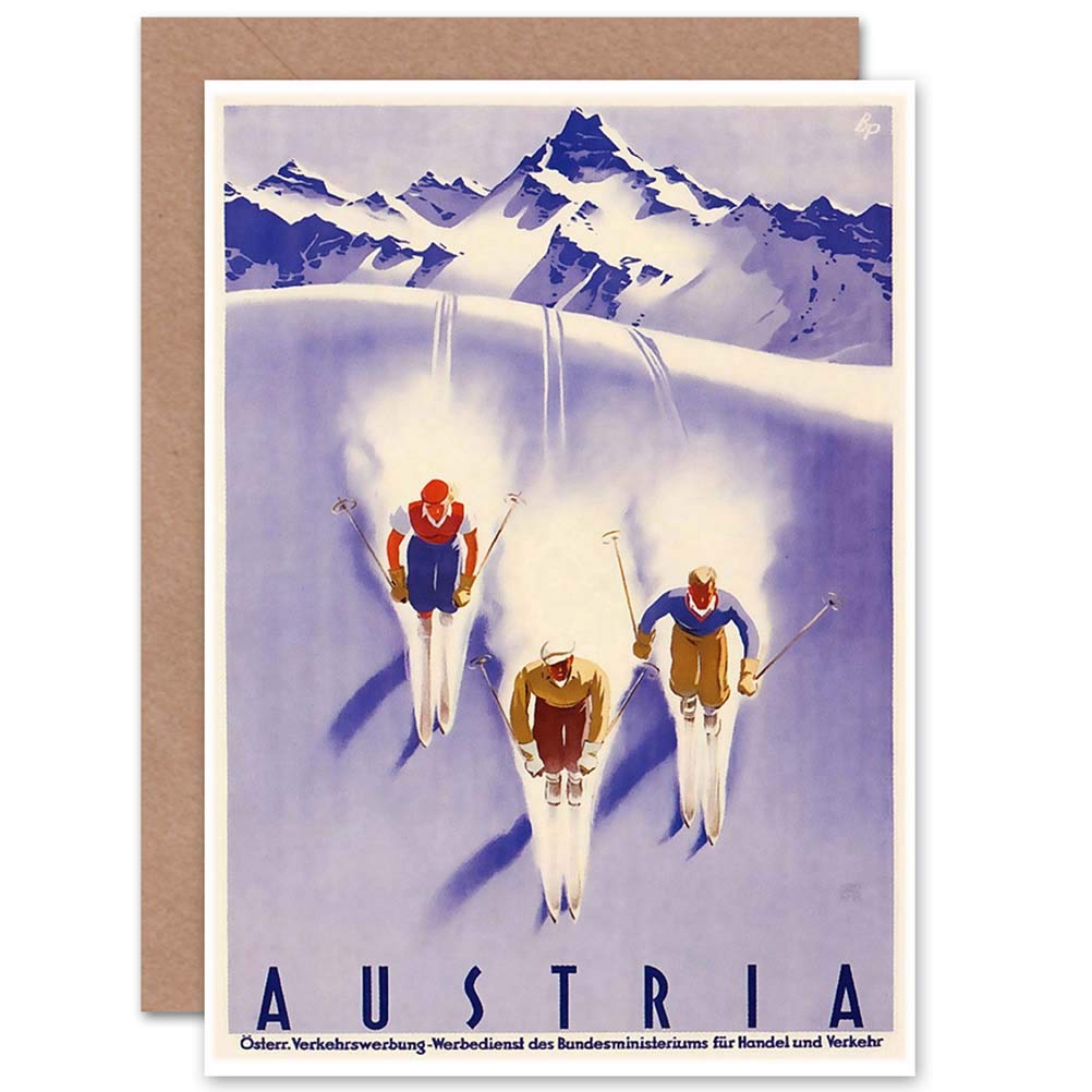 Wee Blue Coo Winter Sport Austria Travel Tourism Ski Snow Alps Blank Greetings Card