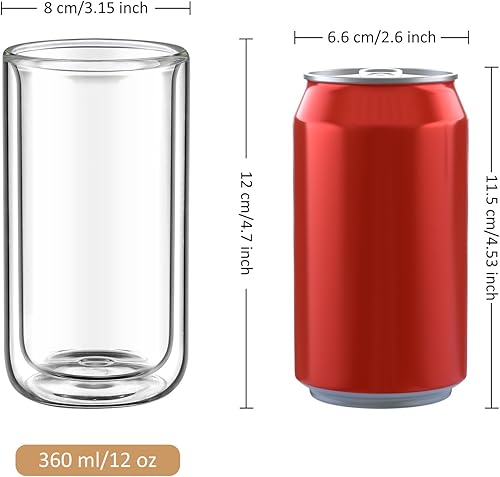 Miniatura 7 de Joeyan Vasos de vidrio de doble pared para beber cerveza, vaso térmico aislado sin agujero, vasos de vidrio alto para cóctel de agua espesa,