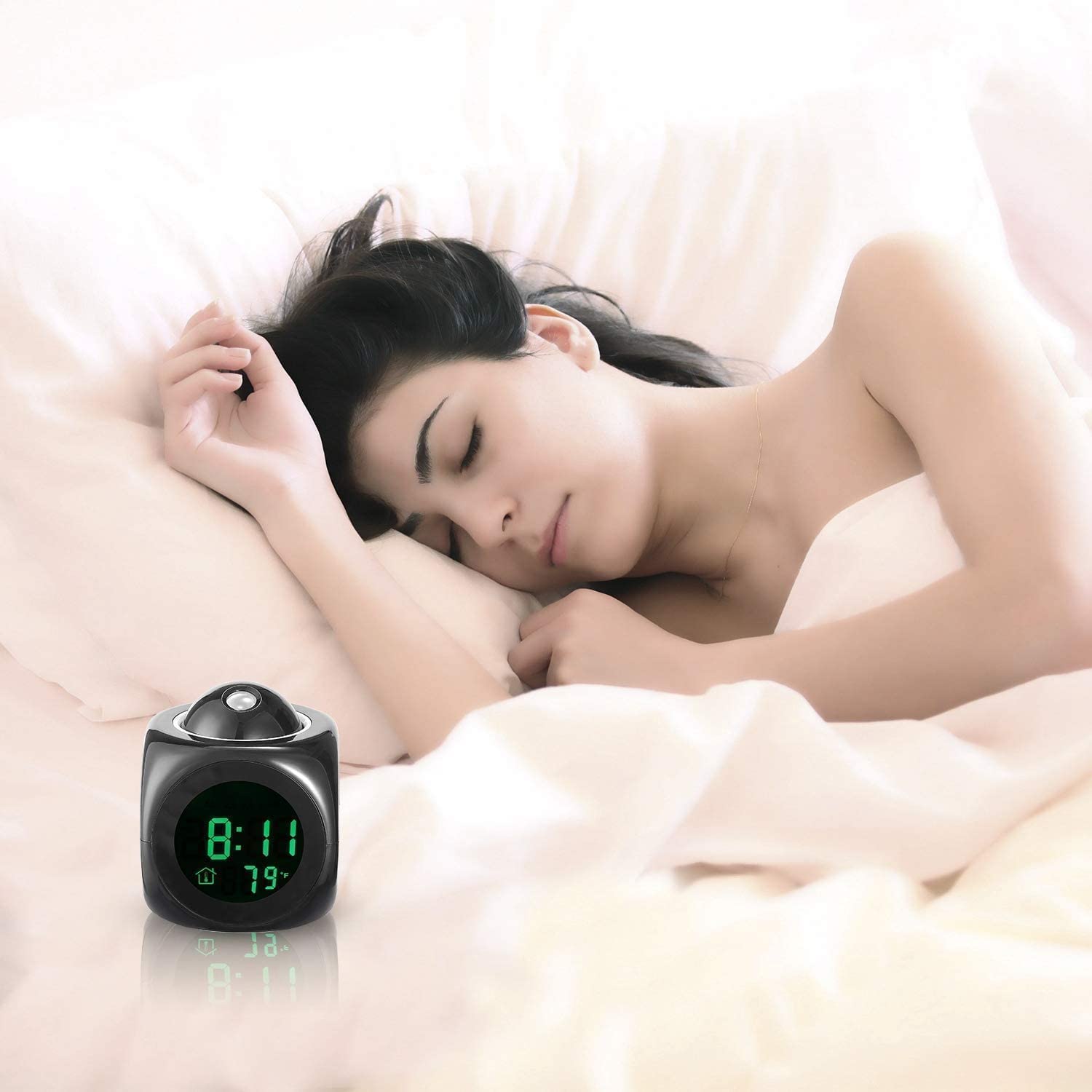 Giantra Digital LCD Weather Station Projection Alarm Clock, Temperature Display, LED Screen, Voice Control 4