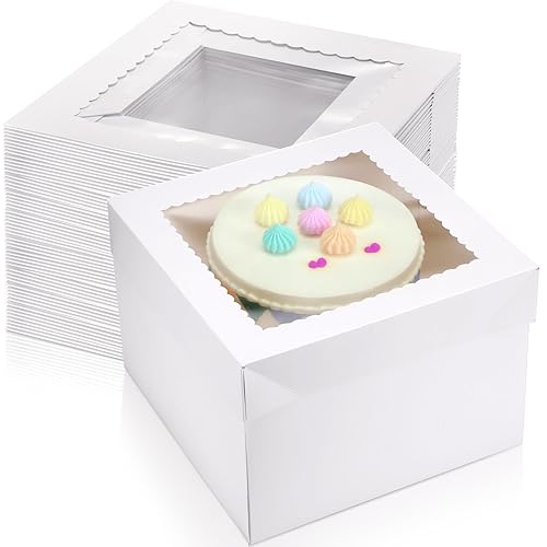 Skyygemm 30 cajas para pasteles de 12 x 12 x 8 pulgadas con ventana, cajas altas blancas de panadería, cajas de pastelería, cajas de postre,