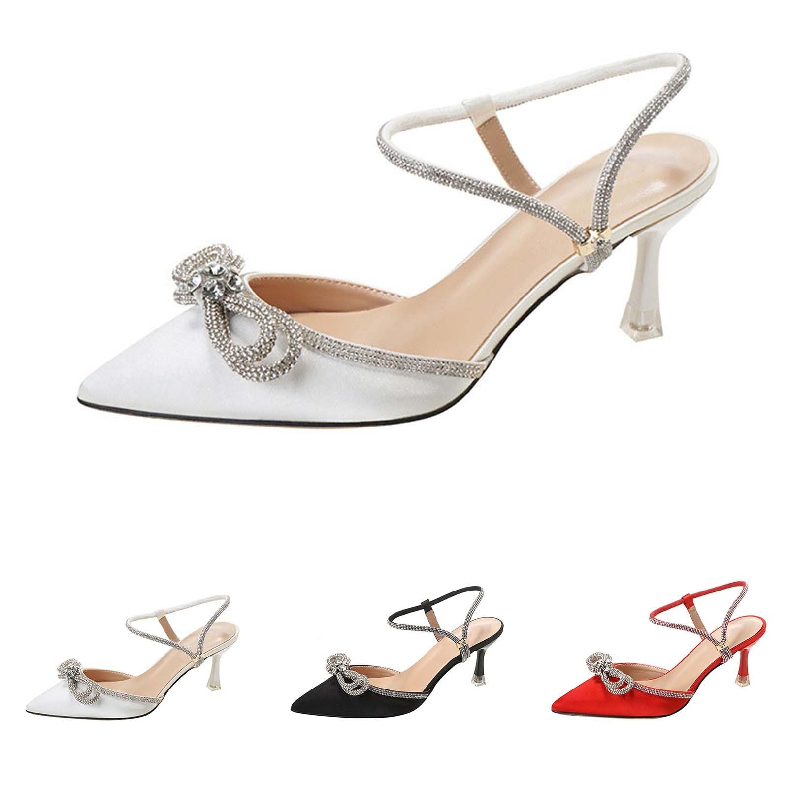 Scarpe estive da donna, eleganti, per matrimonio, con punta a spillo | Slingback, scarpe da sposa con strass, comode scarpe con tacco alto, in pelle, con glitter, scarpe da sera per matrimoni e