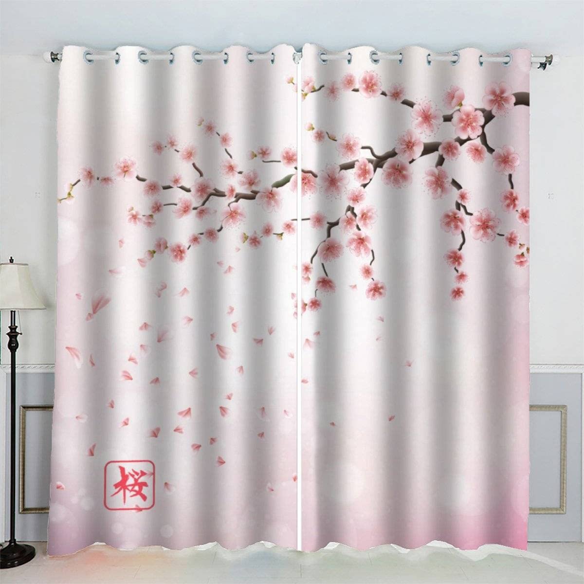 VASENA Blackout Curtains Cherry Blossoms Flowers Japanese Pink Window Drapes Noise Reducing Polyester Fabric Blackout Curtain Panels for Living Room Thermal Drapery 2 Panels (W234xL183cm) — image 1
