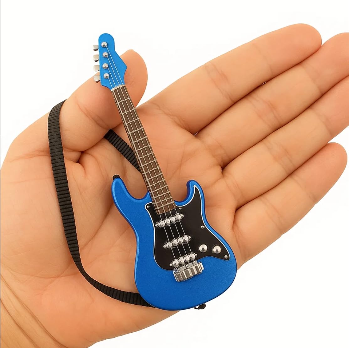 Miniature Guitar Model with Detachable Strap - Decorative Plastic Model - 4 Color Options (Blue)