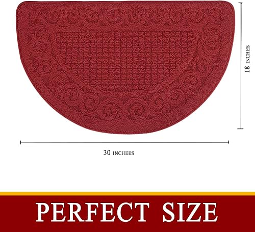 Miniatura 2 de Tapetes de cocina rojos para suelo 2 piezas de 18 x 30 pulgadas antideslizantes lavables alfombra de pie absorbente alfombra de medio círculo para