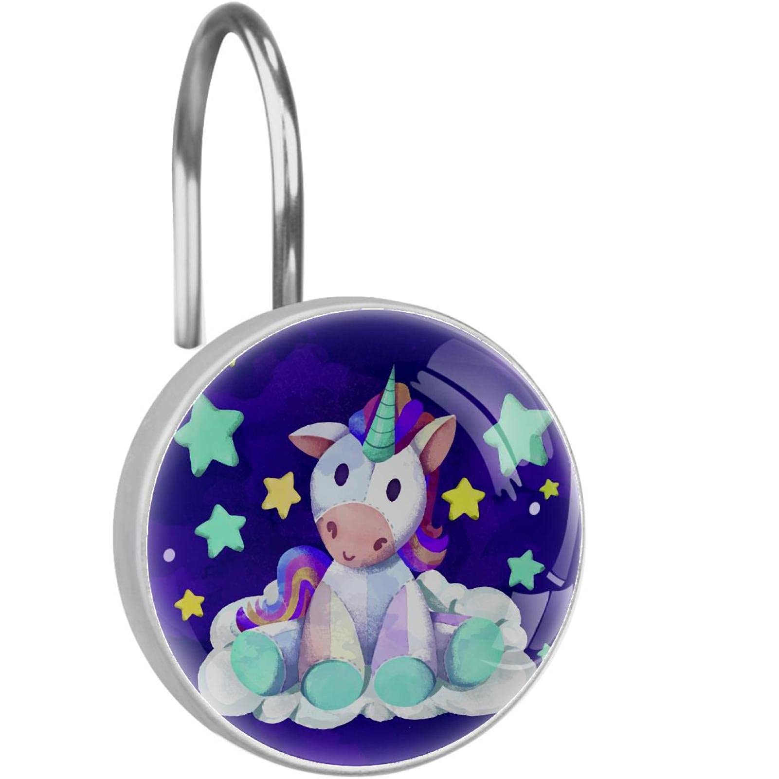 Anneaux de rideau de douche licorne violette : lot 12 crochets de douche pour tringle