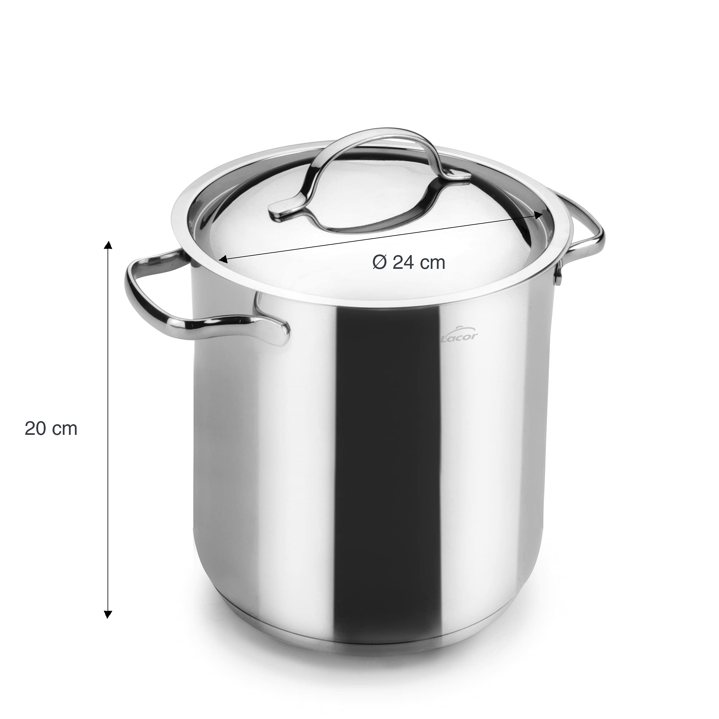 Lacor 32125 - Pot en acier inoxydable High Acié, inclut couvercle | Fabriqué en acier inoxydable de qualité alimentaire; haute résistance à la corrosion et usure quotidienne