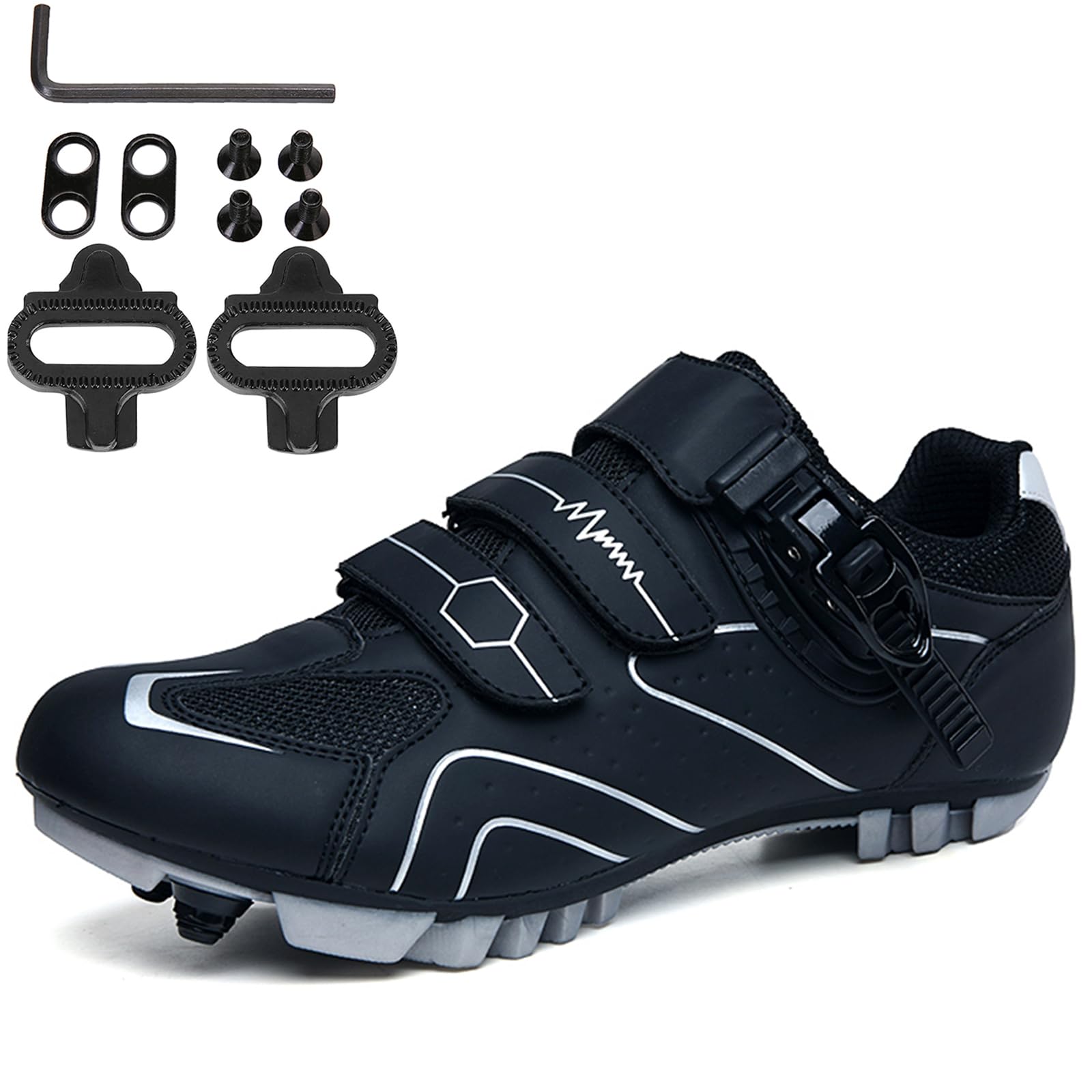 NGARY Fahrradschuhe MTB Herren, Mountainbike Schuhe kompatibel mit SPD 2 Schrauben mit Cleats, Unisex Radsportschuhe Draussen