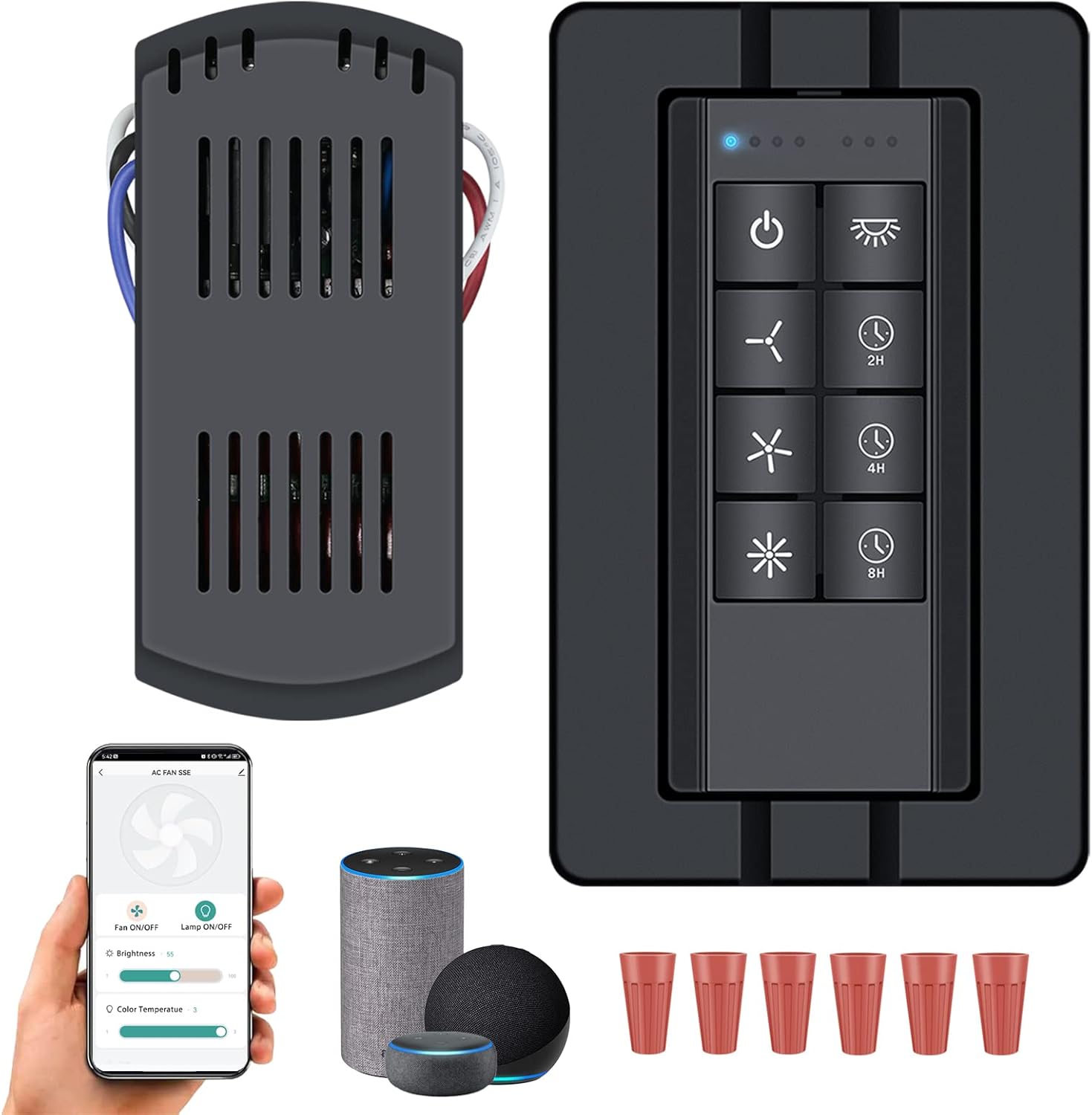 Smart WiFi Universal Ceiling Fan Remote Control Kit, 3-Speed Light Dimmer Wall Controls Compatible with Alexa Google Phone APP Control, Replacement for Hunter Hampton Bay Harbor Breeze