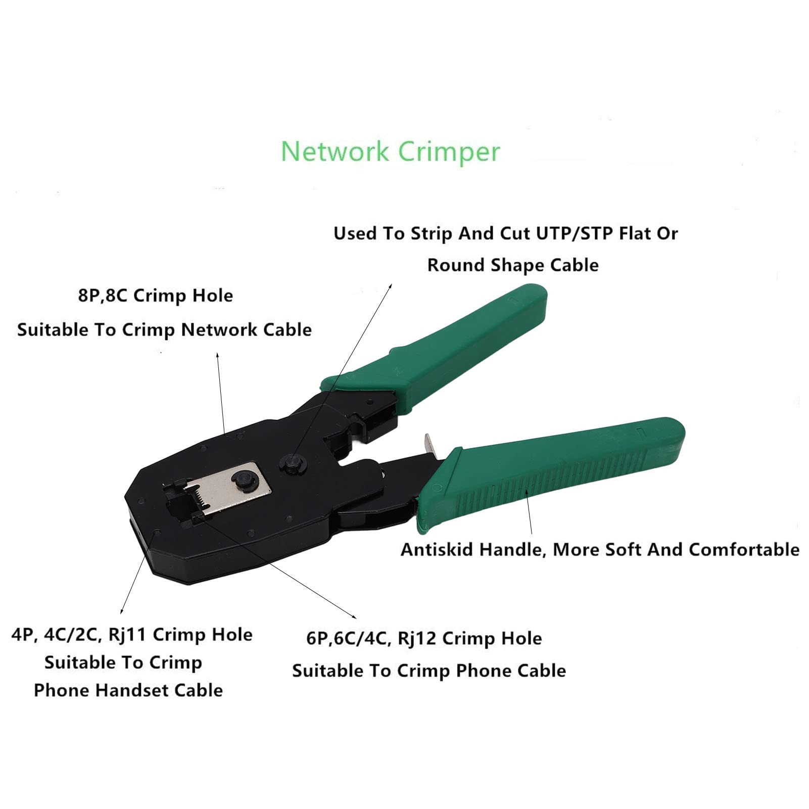PolyGen Network Tool Kit Professionale 5 in 1 con crimpatrice per cavi Ethernet per RJ45 / RJ11 / Cat5 / Cat5e / Cat6, include tester per cavi di rete per cablaggio