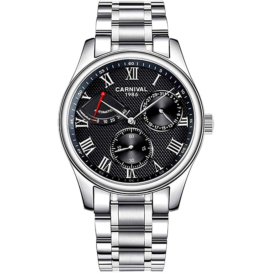 MASTOP Herren Multifunktions-Automatikuhr mit Selbstaufzug Mechanische Uhr Edelstahl Wasserdicht Gangreserve Business Analog Uhr