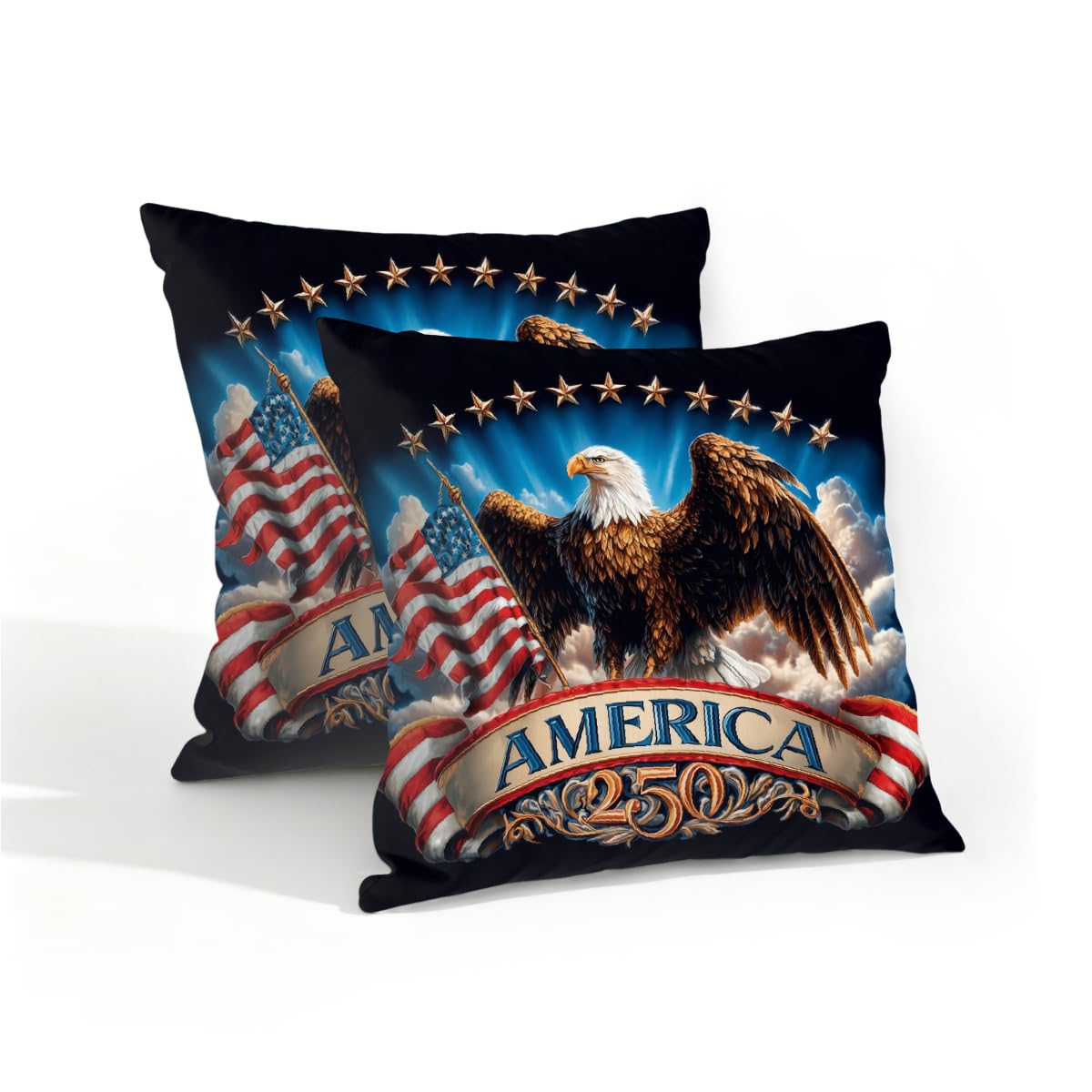 Outdoor Pillow Covers Waterproof Pillowcases 16x16in Set of 2 America-250th Independence Day Stars Decorative Throw Cushion Case for Couch Sofa Garden Patio Furniture