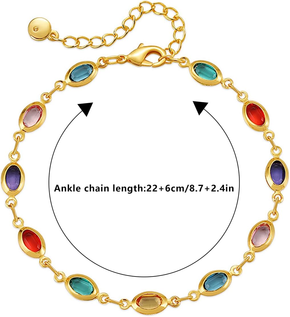 18K Gold Plated Anklet for Women Multicolor Crystal Ankle Bracelets Boho Adjustable Chain Anklets - Image 6