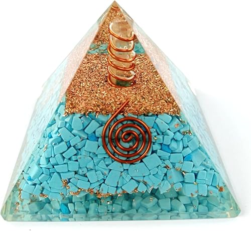 Exquisitas piedras preciosas de cristal de pirámide de orgón turquesa A++ Chakra Cobre Metal