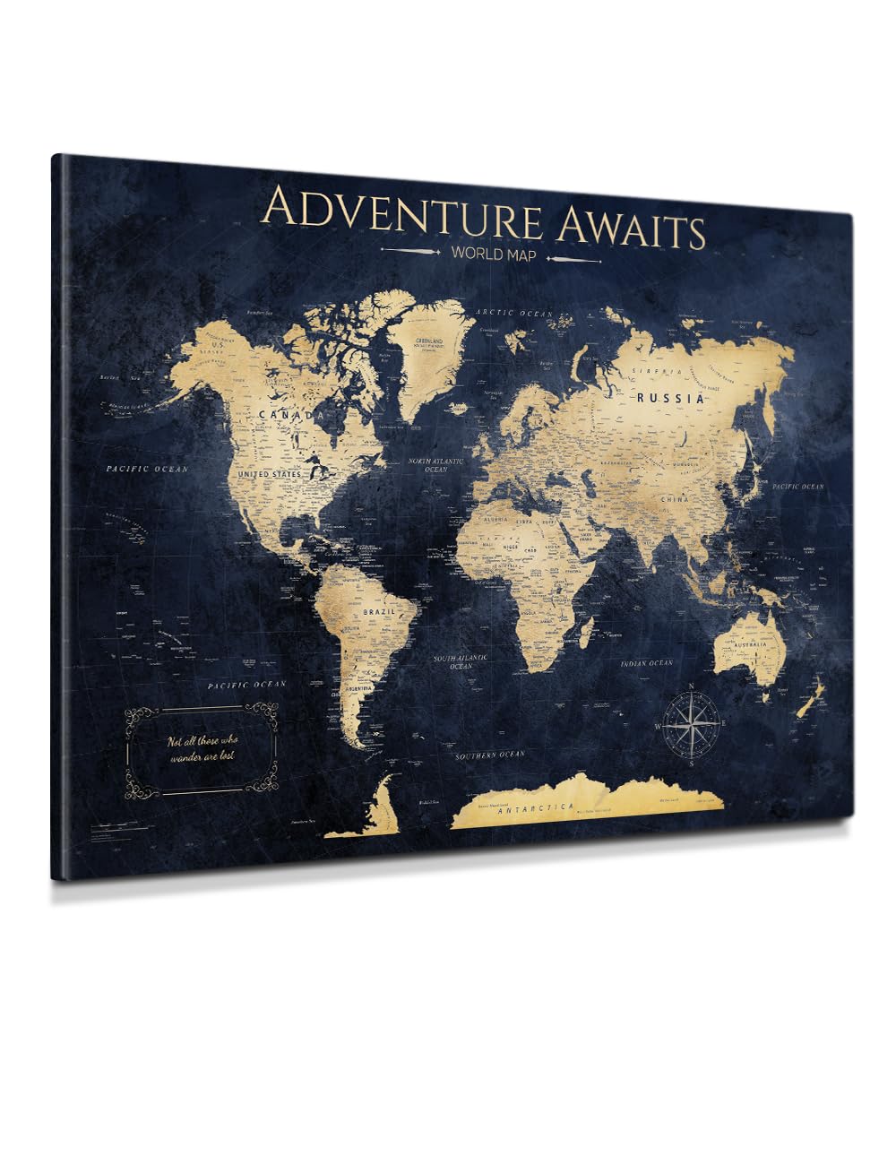 IPIC Vintage Teal World Maps for Wall, World Map Canvas, Size 40x30 in