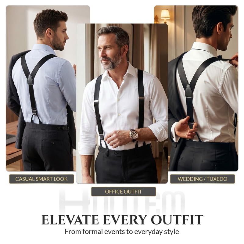 Image of HOLD'EM Tuxedo Suspenders Formal Black 100% Silk Made in USA Button Suspenders for Men Wedding Tux Suspenders for Men