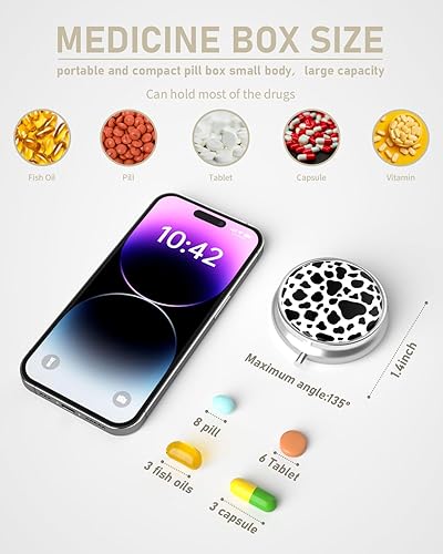 Miniatura 9 de Weaninyiu Pastillero, pequeño estuche de metal para bolso y bolsillo, 3 compartimentos, lindo organizador portátil de medicamentos, pastillero para