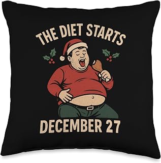 Funny Santa Claus with Chicken Humorous Christmas Diet Throw Pillow