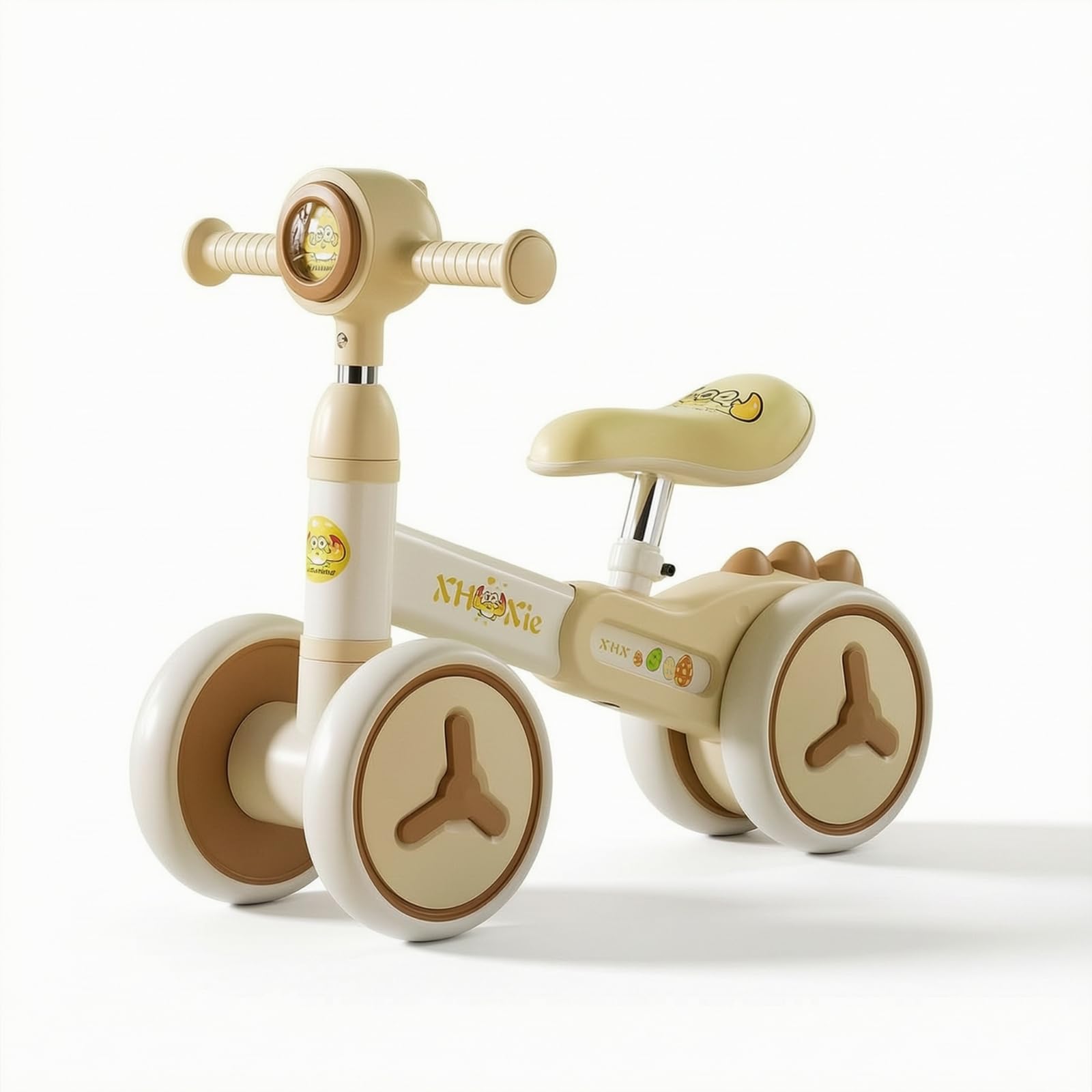 Yajuyi Bicicletta Senza Pedali Bambini Bicicletta Equilibrio Monopattino Carrellino Anti Rovesciamento con Ruote in Schiuma, 【恐龙款】米色音乐灯光PU座, Modello Dinosauro, Beige, Con Musica E Luci, Sedile In PU