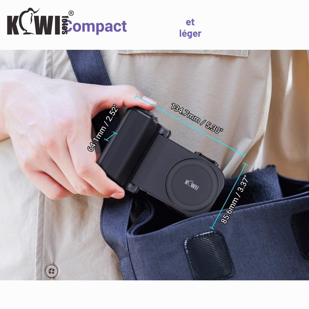 KIWIFOTOS Grand Support pour Smartphone avec Détachable Télécommande, Poignée Magnétique avec Griffe pour Prise de Vue iPhone Android de 59 à 85mm de Largeur (Noir)