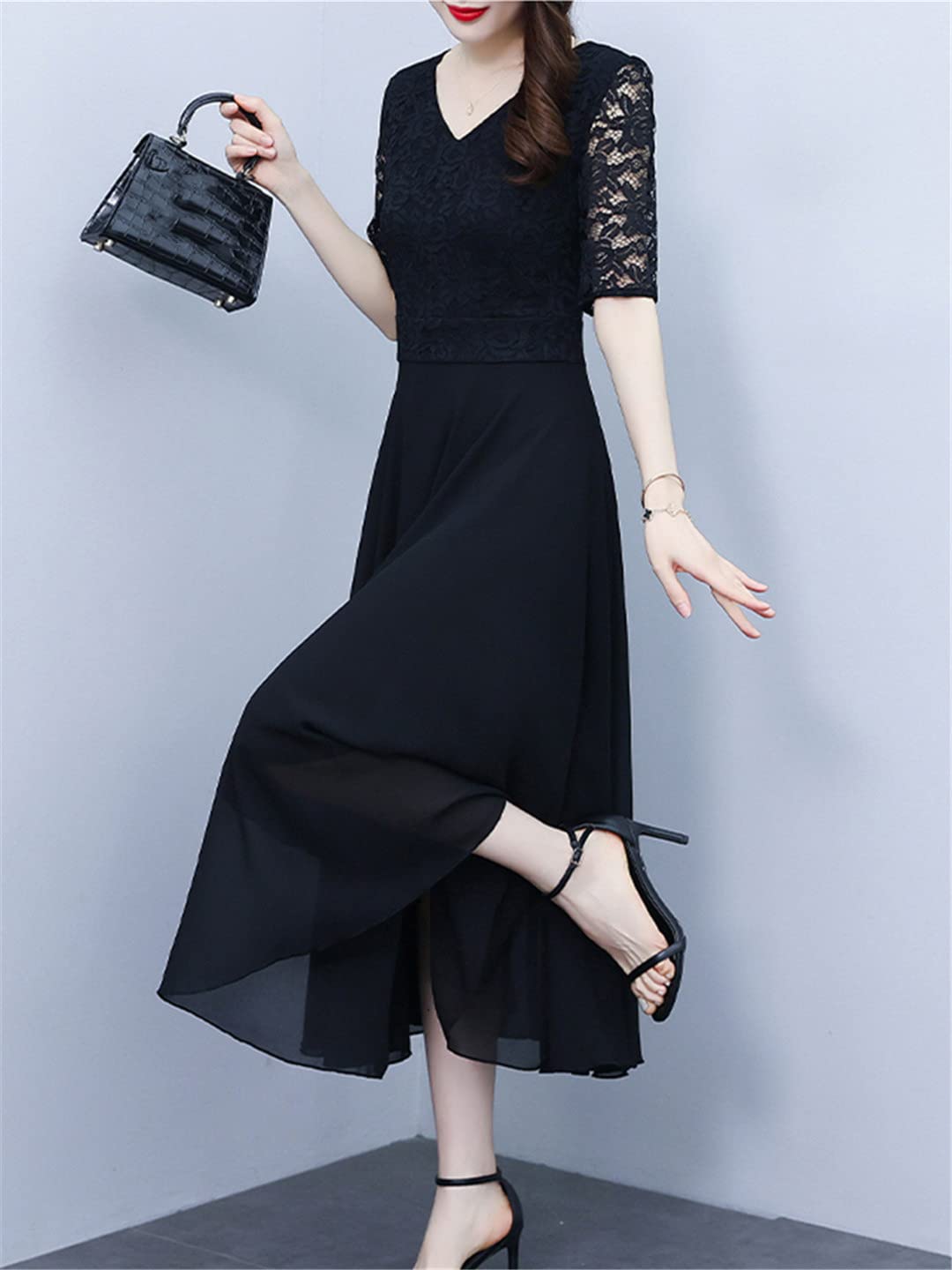 Abito estivo da donna, in pizzo, da spiaggia, lungo, floreale, in chiffon, elegante, casual, da sera, alla moda