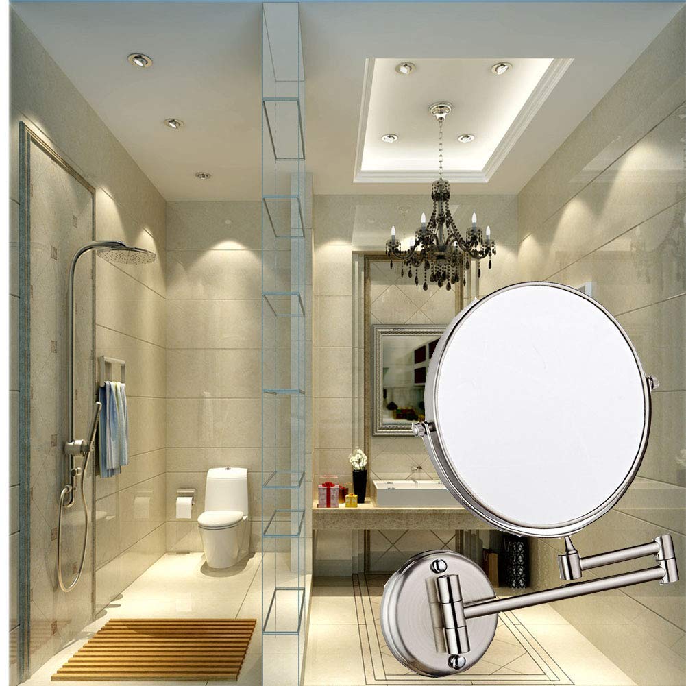 Specchio per Trucco da Parete da 8 Pollici con ingrandimento, Specchio da Bagno a Parete ingranditore, Girevole a 360 Gradi, Braccio Estensibile, roto