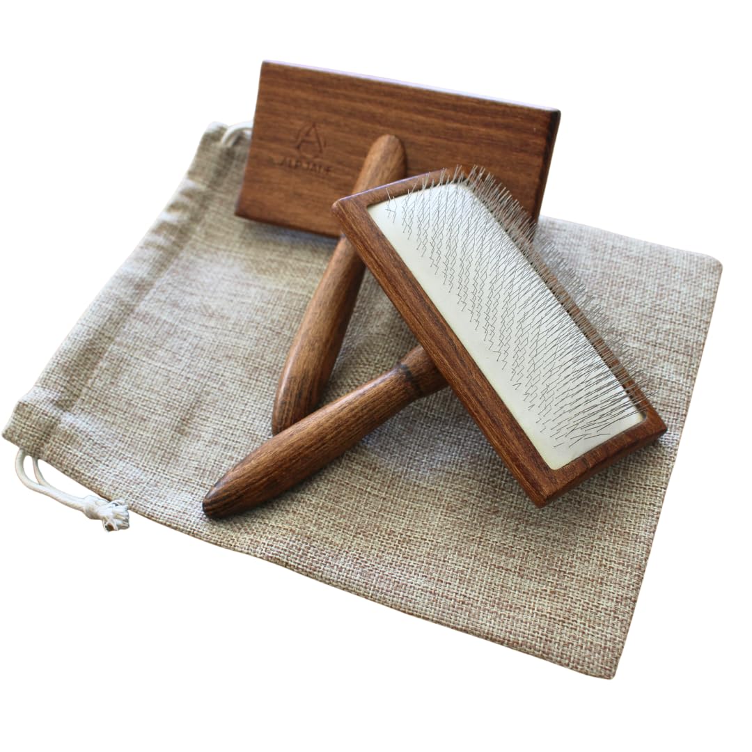 Alpjade Hand Carder Brushes for Wool Blending, 2 Pcs, Needle Felting Brush, Spinning and Weaving, Craft Tool.