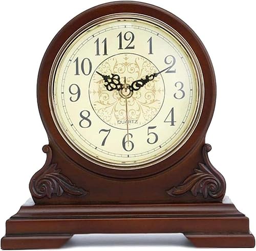 Reloj de repisa, silencioso, decorativo, de madera, funciona con pilas, diseño de madera para sala de estar, chimenea, oficina, cocina, escritorio,