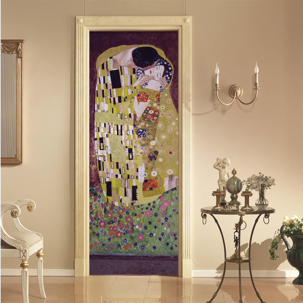 Stickers Muraux 3D Pour Porte De Chambre - Motif Gustav Klimt Doré, Vinyle Imperméable, 3 Tailles Disponibles