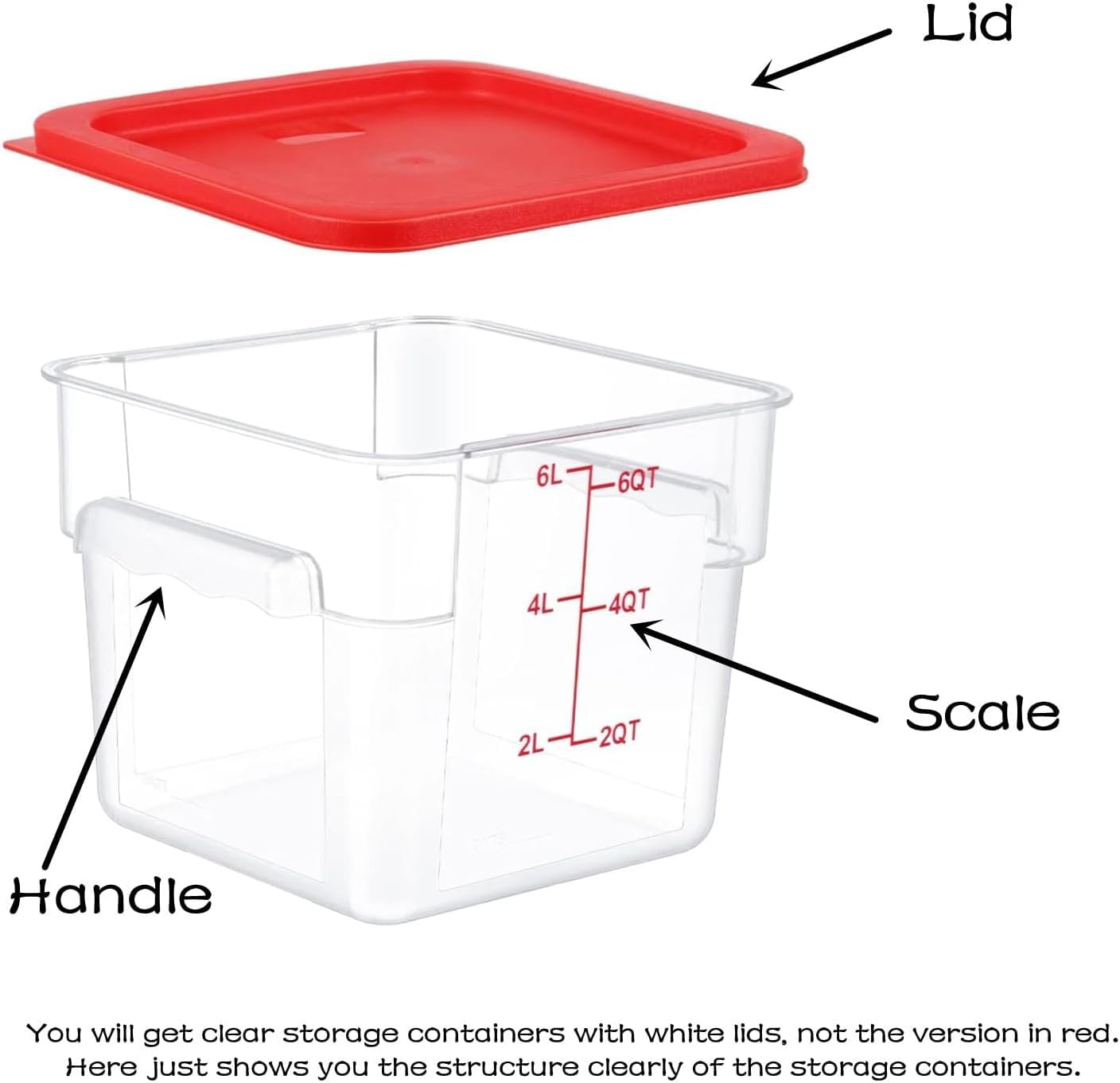 Set di 4 contenitori per alimenti con coperchio, 2 e 4 litri, in plastica trasparente, con manici per bilance, per casa, ristorante, frigorifero, congelatore, cucina, salamoia, pasta, marinare la