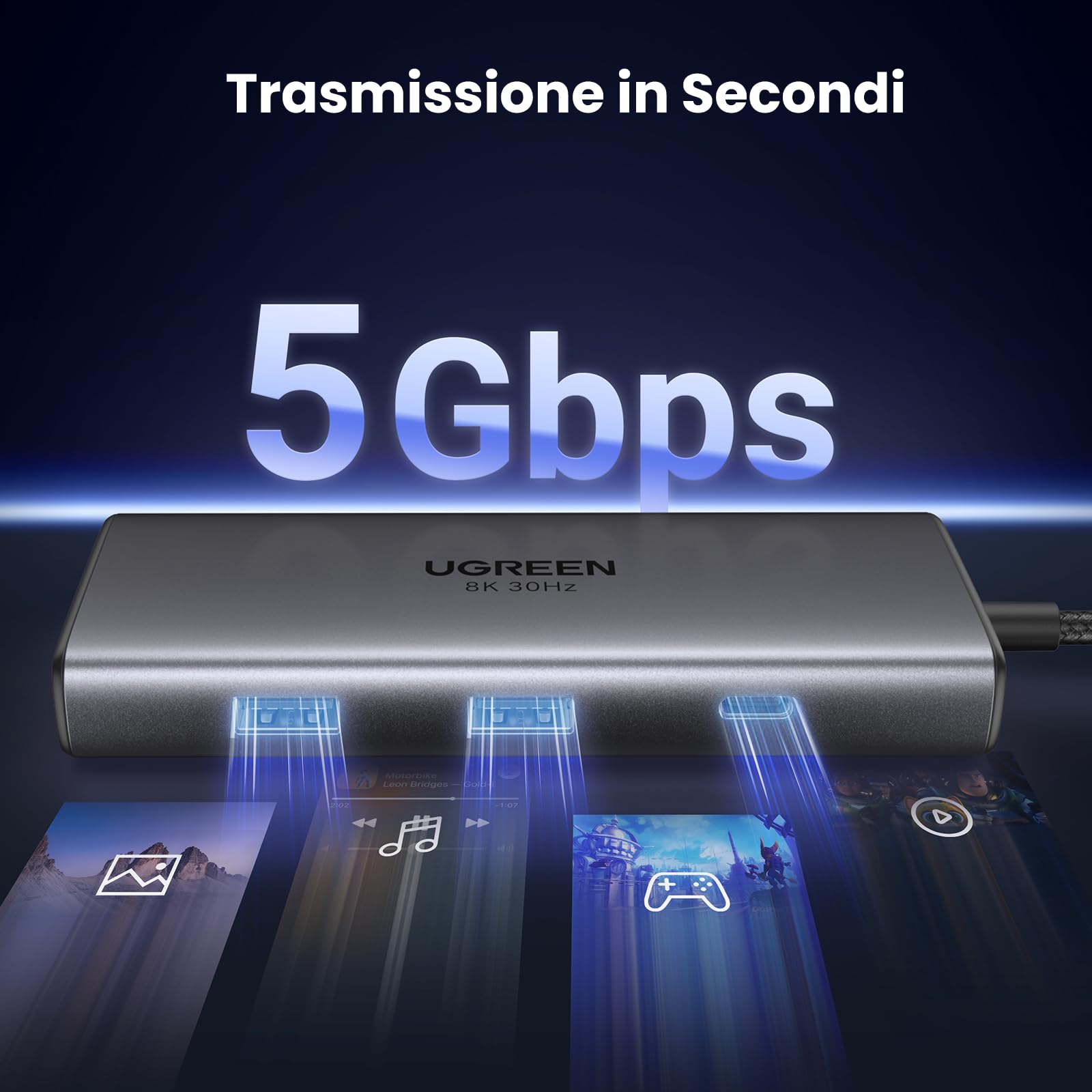 UGREEN Revodok 206 Hub USB C 6 in 1 Docking Station Doppio Display | 2 HDMI, Doppio 4K60Hz, Singolo 8K30Hz, Ricarica PD 100W, Porte USB Multiple 2A1C, Compatibile con MacBook Pro Air e Surface