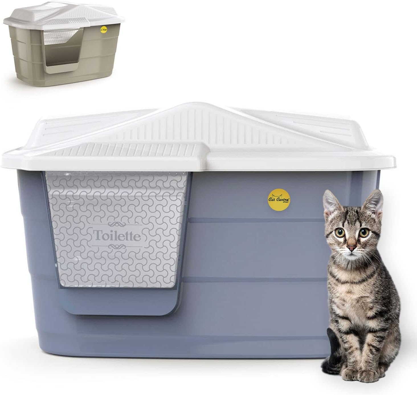 CAT CENTRE Grey Large Cat Hooded Litter Tray Box or Cat House Spacious