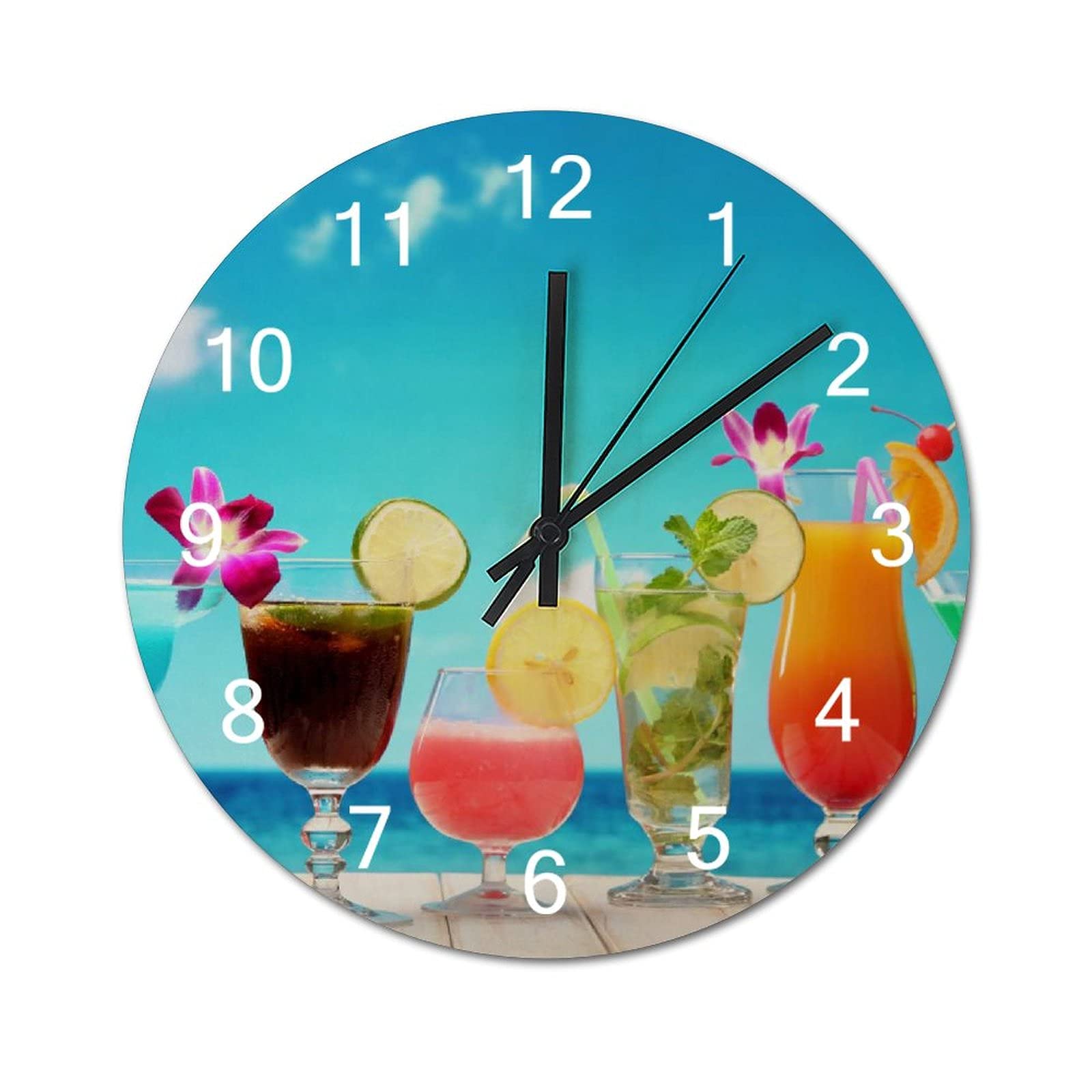 Byron Hoyle Wall Clock Cocktail Summer Stemware Wooden Wall Clock Battery Operated Farmhouse Clocks Wall Decor Home Decor For Living Room Kitchen Home Bathroom Bedroom 10 Inch