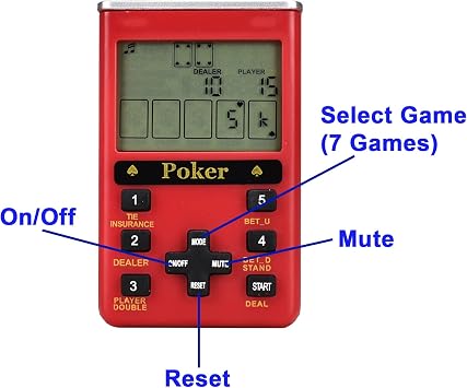 Lyght Electronic Handheld 7 in 1 Poker Game, Blackjack, Deuces, Baccarat, Slot, Lottery, Lucky 7 Dice, Casino Game...