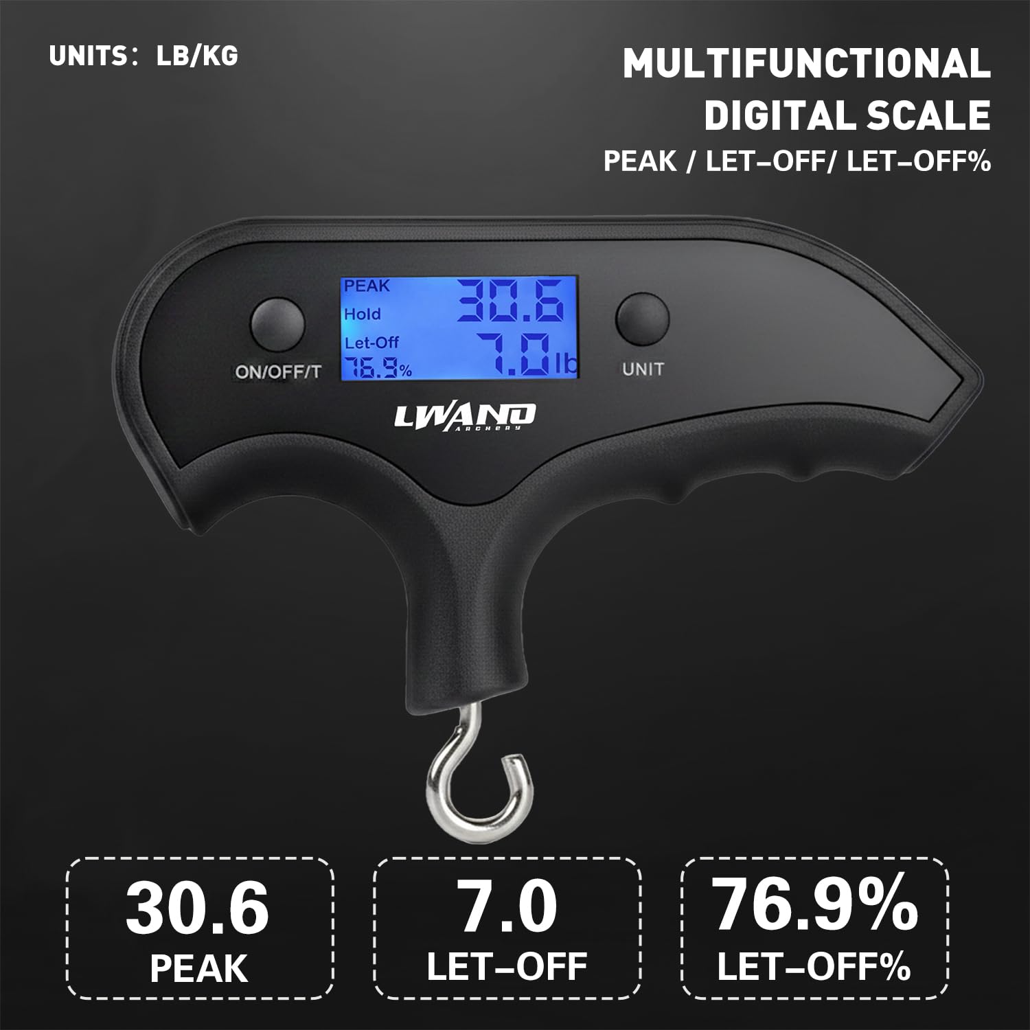 LWANO Bow Scale, 110lbs High-Accuracy Archery Compound Bow Draw Weight Scale with Peak/Hold/Let-Off Function