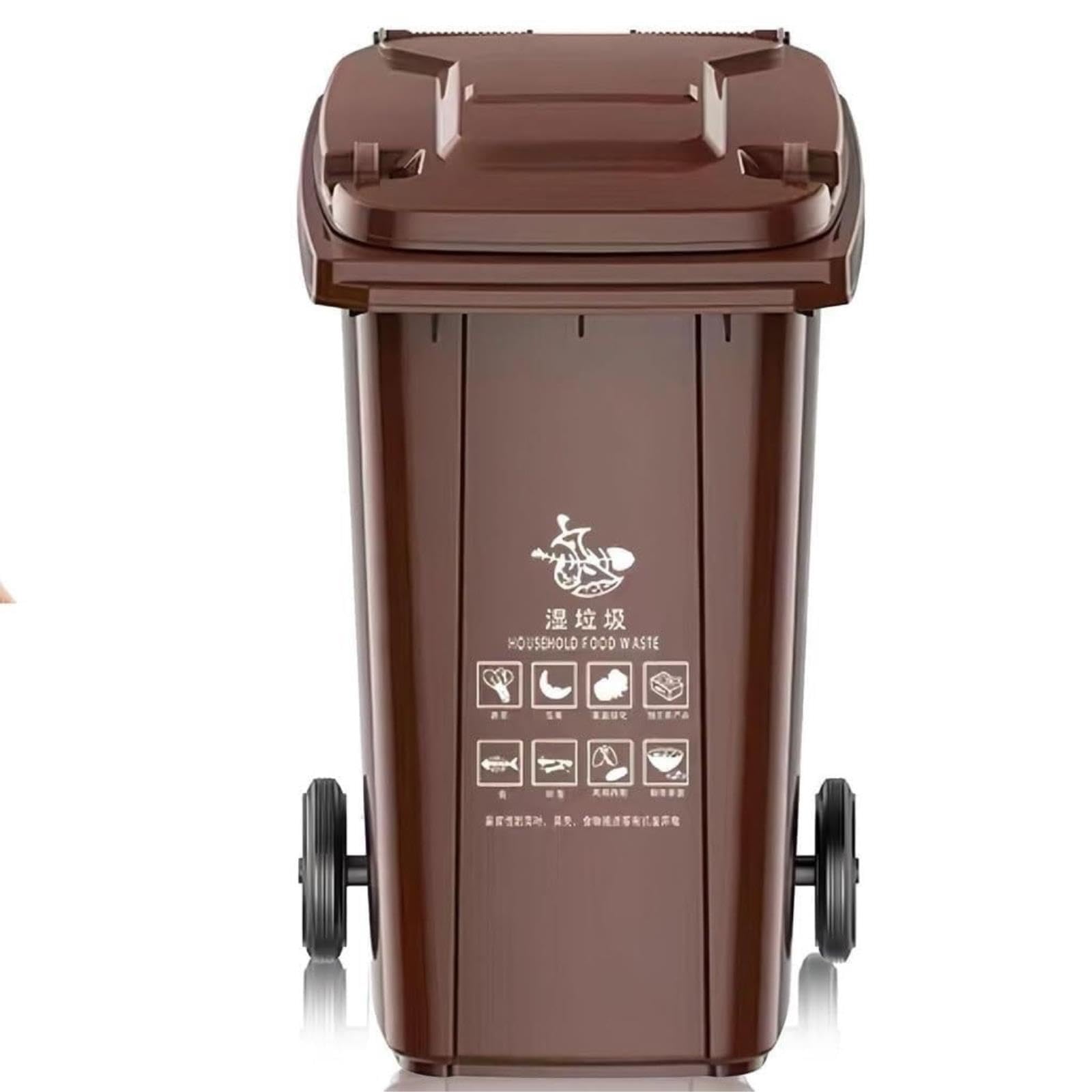 VITIWEDTY Outdoor Trash Can with Lid and Wheels, Heavy Duty Plastic Garbage Bin for Home, Garage, Patio (Brown 100L)