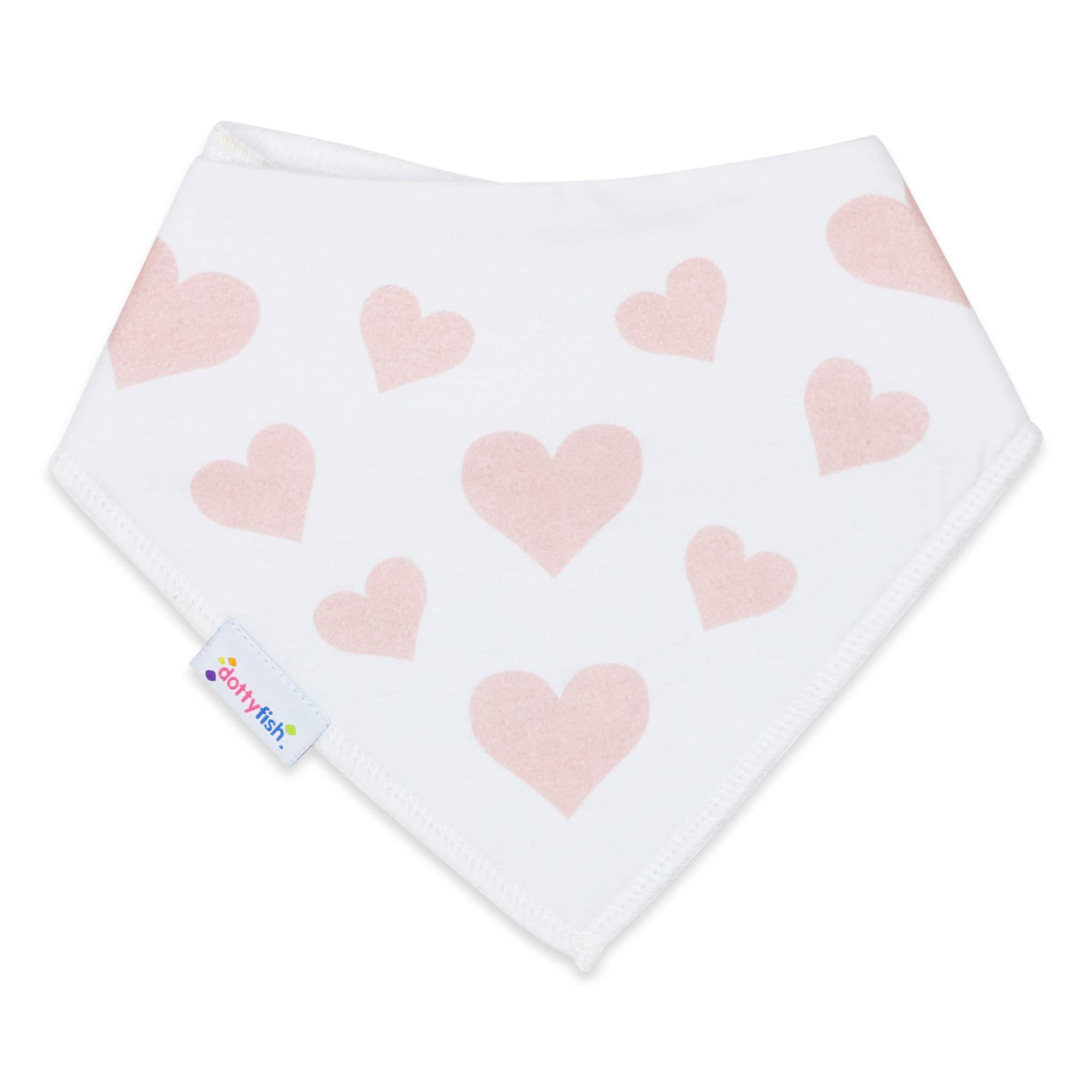 Dotty Fish Baby Bandana Bibs – Organic Cotton Dribble & Teething Bibs with Super Absorbent Fleece Backing, Adjustable Popper Closure, for Newborns & Toddlers – Pink Hearts