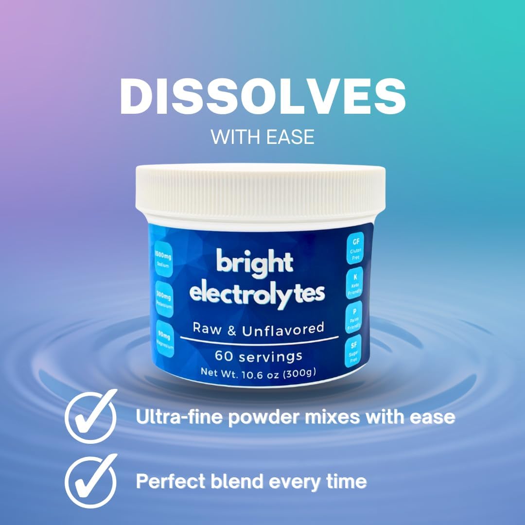 Bright Hydration Electrolyte Powder - Raw & Natural - No Added Flavors, Zero Sugar - Sea Salt, Himalayan Pink Salt, Magnesium & Potassium - Large 10.6 oz Jar