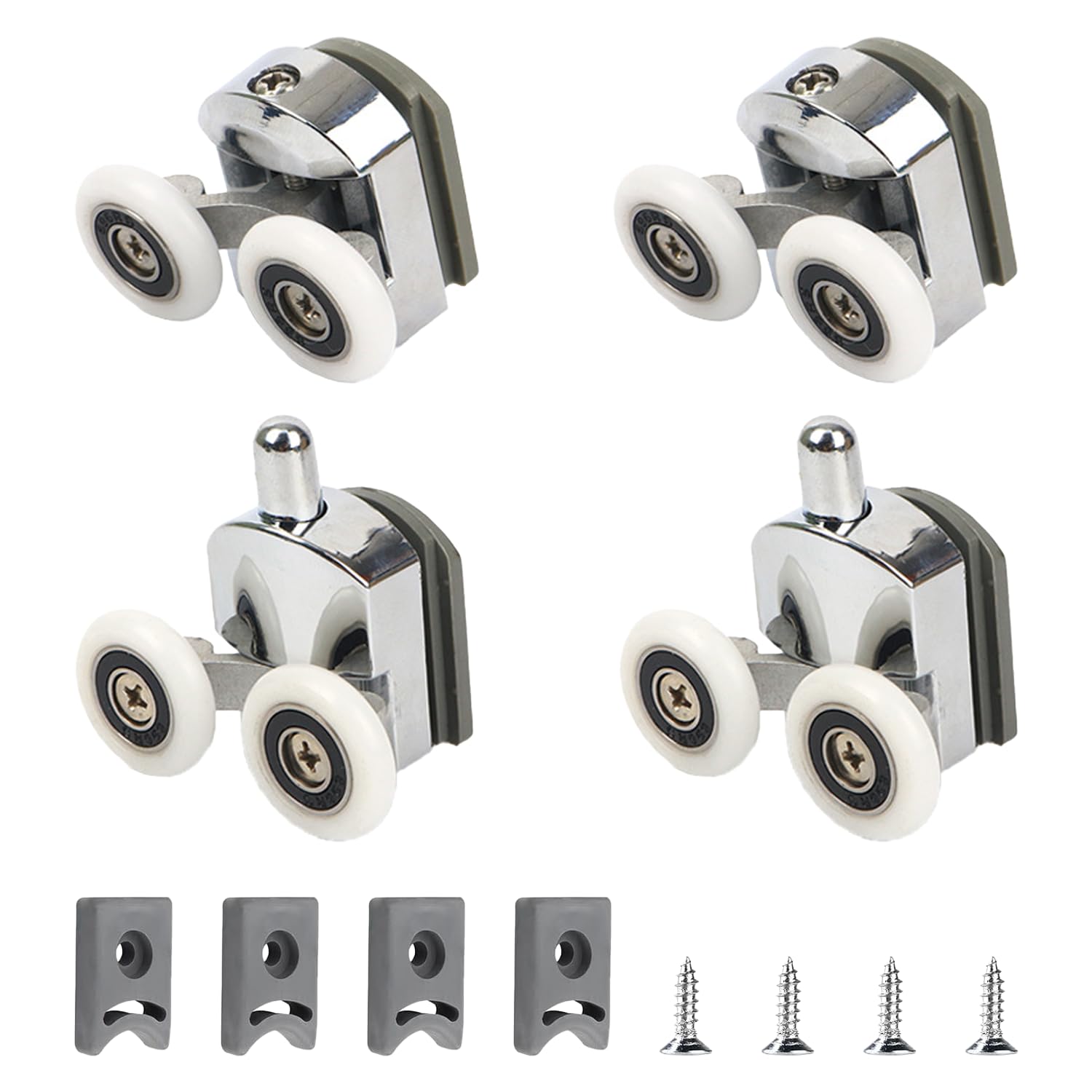 4 Pcs Shower Door Rollers,23mm Showers Doors Wheels,Waterproof and Durable Curved Showers Door Rollers with Anti-Collision Block and Screws Chrome for Showerroom Enclosures, Bathroom Showerroom Doors