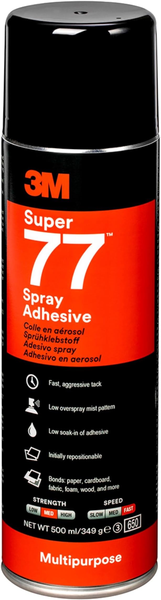 7000116782 Super 77 Multi-Purpose Spray Adhesive – Quick-drying Permanent Spray Glue Paper, Fabric, Plastic, Metal, Wood And More, Clear Adhesive, 1 X 500 ml
