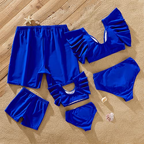 Patpat Family Matching Swim Trunks Solid Blue Letter Print Bathing Shorts Swimwear Men M #TOP3