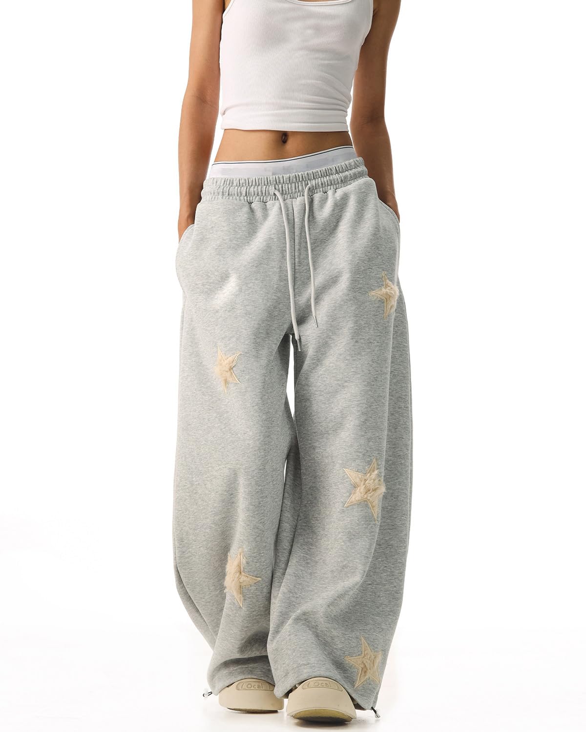 Skateboard Frog Pantaloni Donna Streetwear Y2K Stella in Peluche Applicata