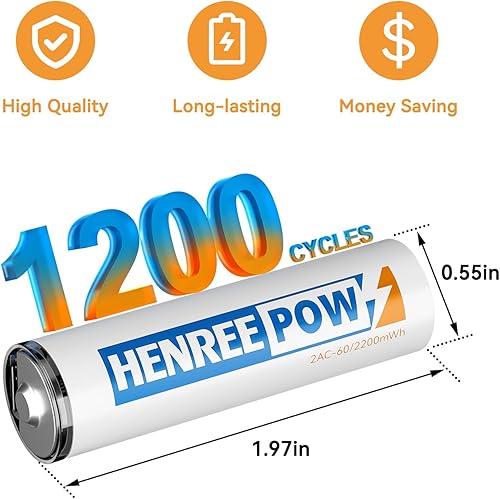 Miniatura 4 de Henreepow Baterías AA recargables, batería USB de litio doble A, carga rápida USB C de 1.5 V, voltaje constante, 1200 ciclos de larga duración