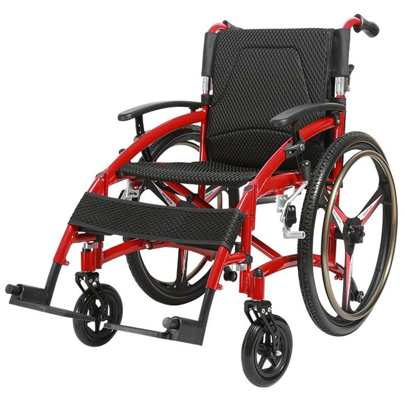Ultra Light Wheelchair for Adults, Transport Wheelchair Lightweight Foldable, Sports Wheelchair with Double Hand Brakes, Self-Propelled All-Terrain Travel Wheelchair