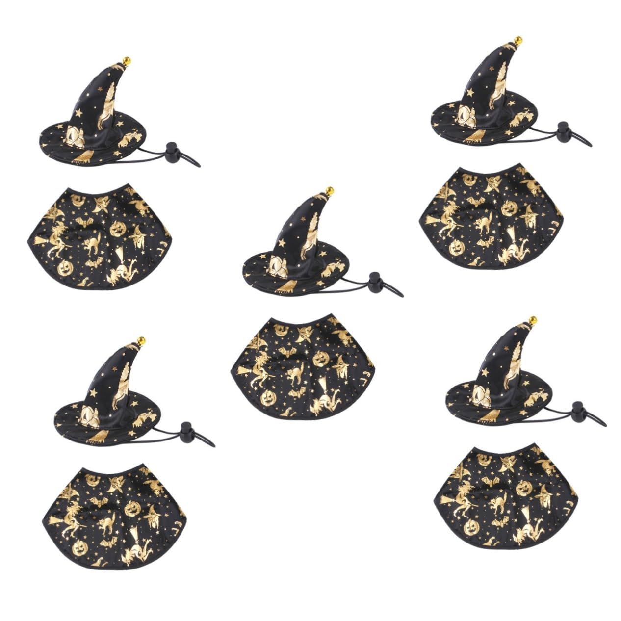 BESPORTBLE 5sets Costume Per Animali Domestici Con Cappello Da Stregone Set Chic Per Halloween Accessori Cosplay Per Cani e Gatti Materiale Leggero e Comodo Facile Da Indossare Per Festività
