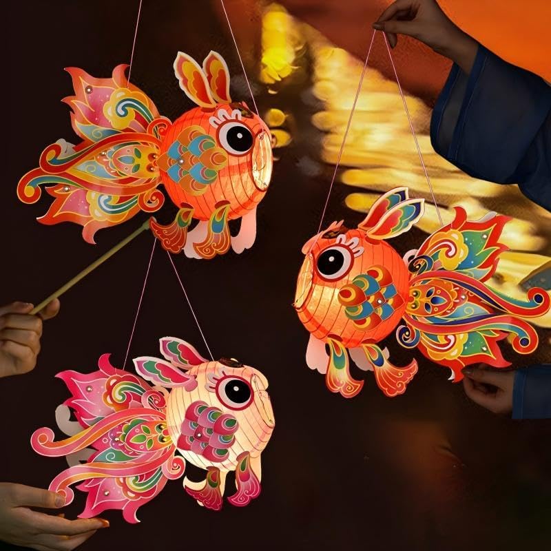 2Pcs New Year Fish Lanterns Set Handheld Goldfish Paper Lanterns DIY Craft Kit Traditional 2026Chinese Lunar New Year Decorations Holiday Party Props image 8